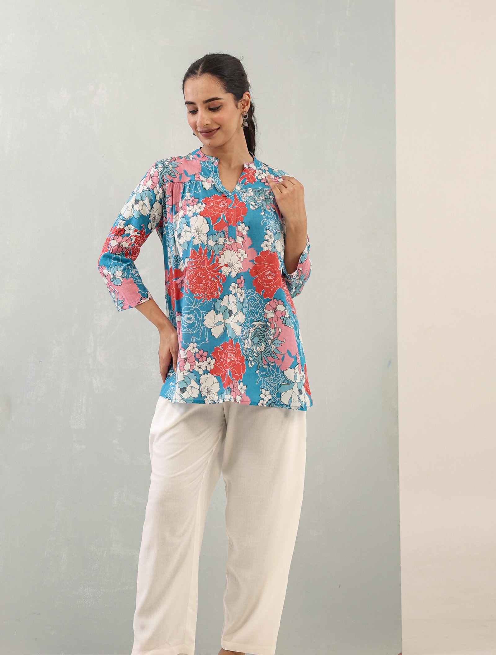 floral printed short kurti for women | stylish tunic top for casual wear floral printed short kurti for women | stylish tunic top for casual wear