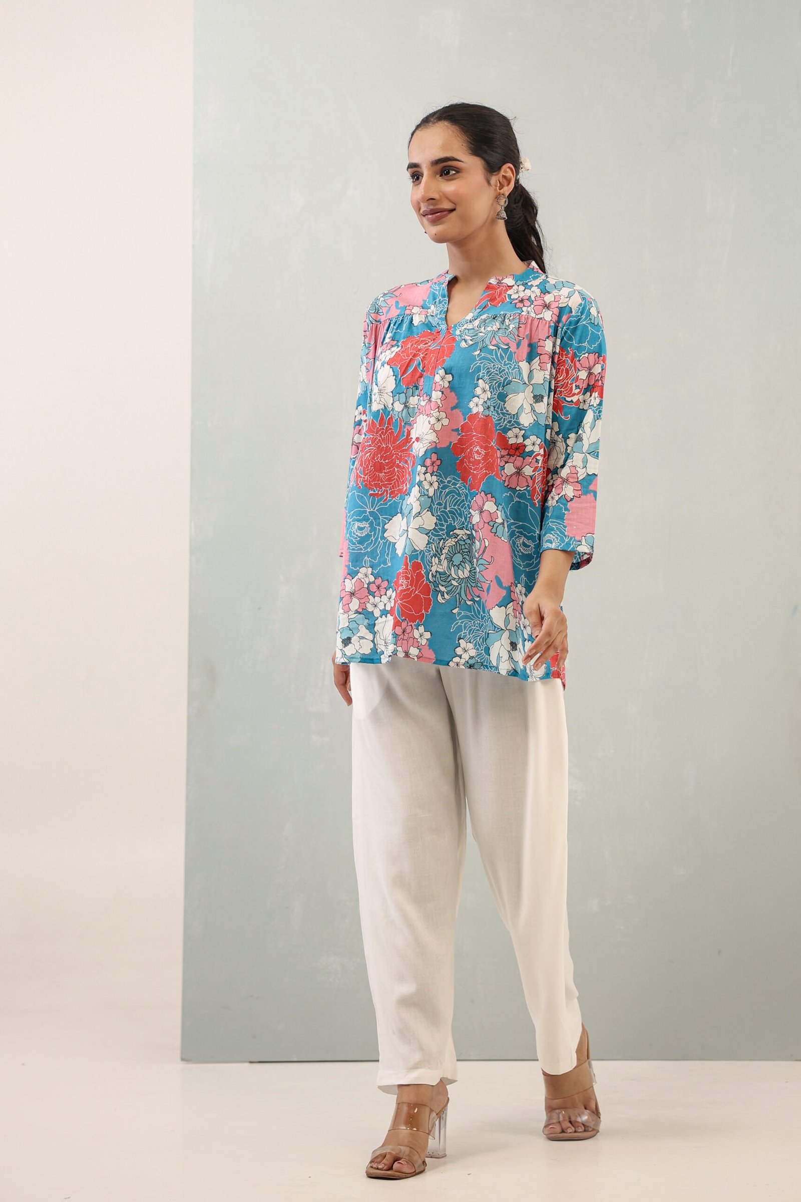 floral printed short kurti for women | stylish tunic top for casual wear floral printed short kurti for women | stylish tunic top for casual wear