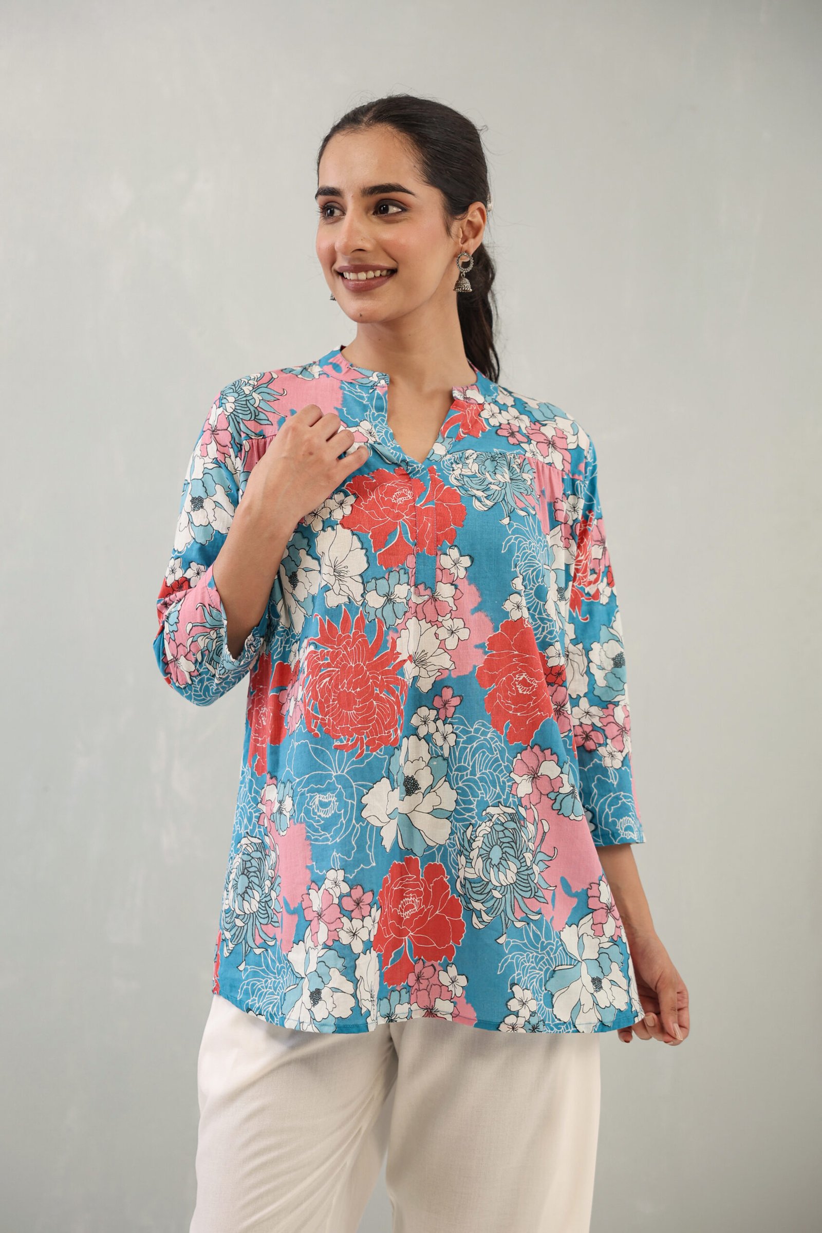 floral printed short kurti for women | stylish tunic top for casual wear floral printed short kurti for women | stylish tunic top for casual wear