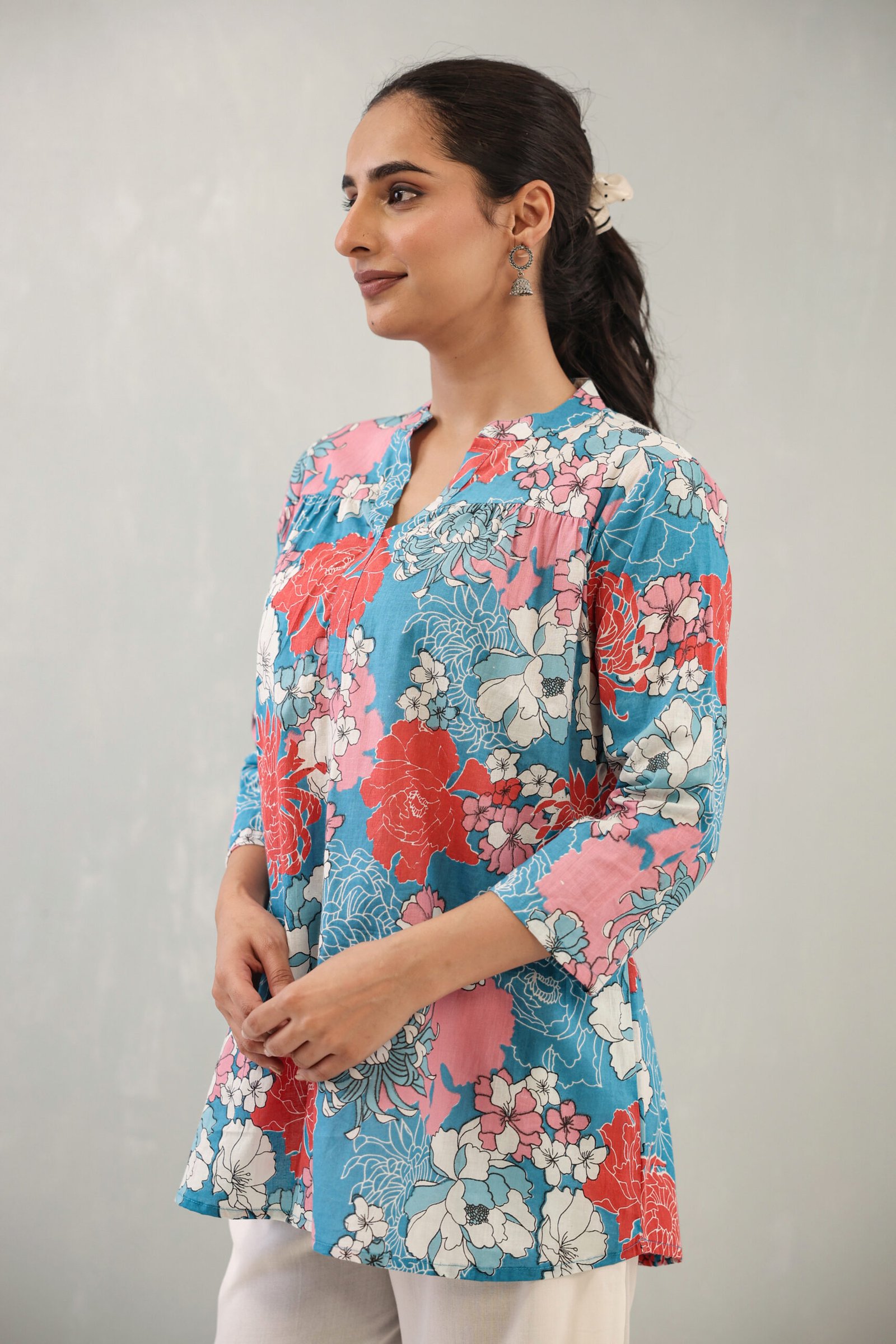 floral printed short kurti for women | stylish tunic top for casual wear floral printed short kurti for women | stylish tunic top for casual wear